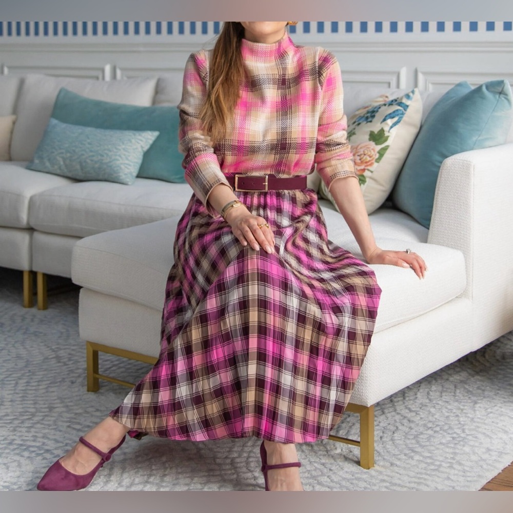 Ann Taylor Plaid Pleated Midi Skirt